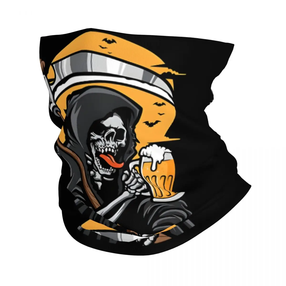 Grim Reaper Drinking Beer Scarf Scarf Neckerchief Neck Face Mask Polyester