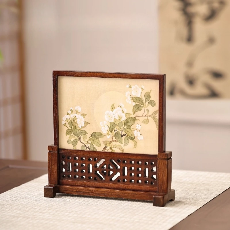 Solid Wood Partition Screen Inlaid with Chinese Desktop Study Screen Decoration Calligraphy Display Stand Painting Gift