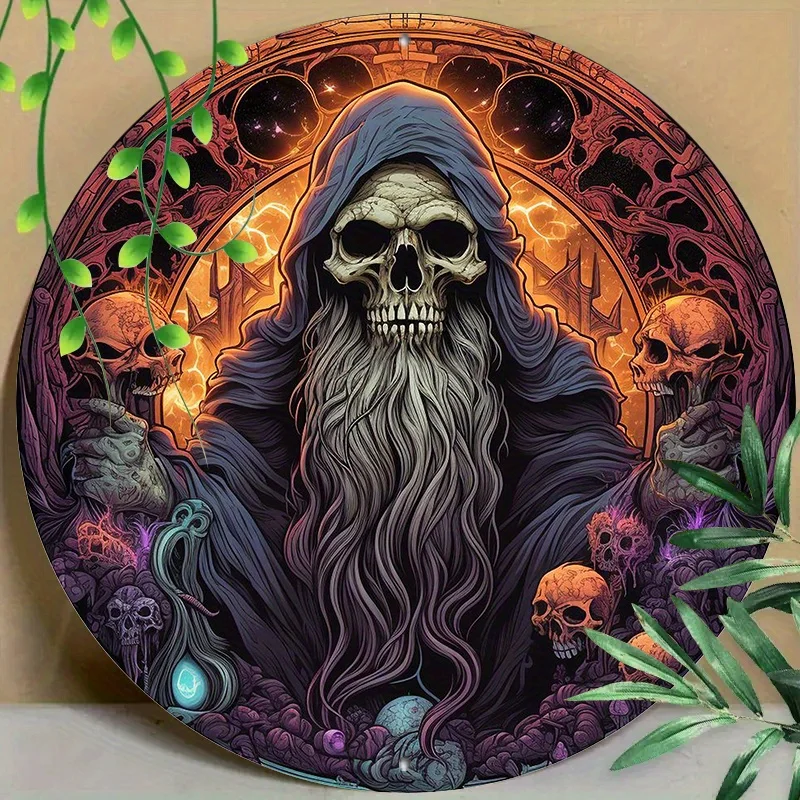 

Round Metal Aluminum Sign, Skull Sign for Home, Living Room, Office, Bedroom Wall Decoration, Wall Art Home Decor