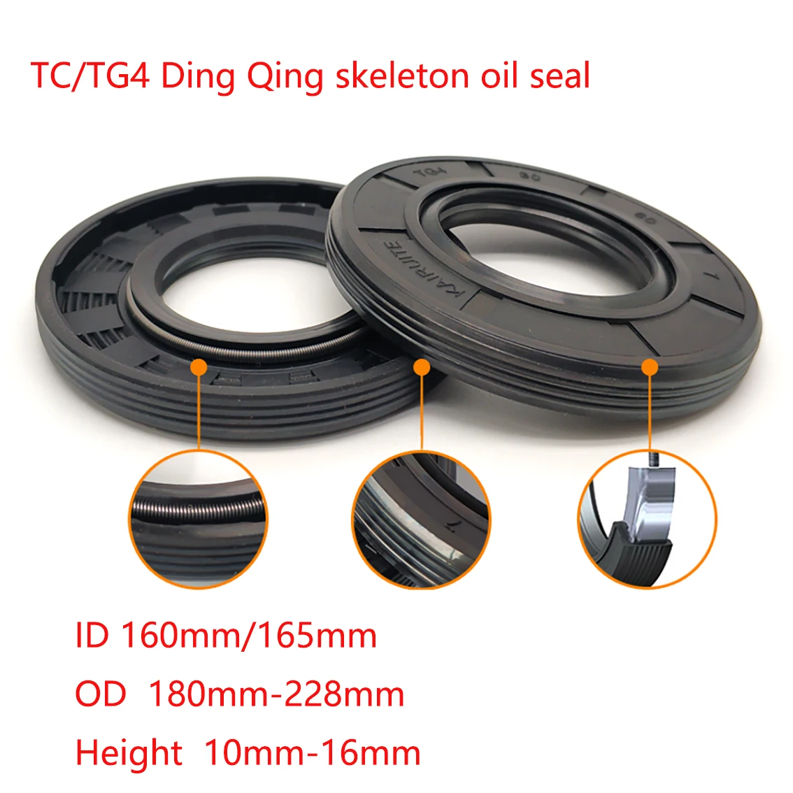 

ID: 160/165mm Black TC/FB/TG4 Framework NBR Nitrile Rubber Shaft Oil Seal Outer Diameter 180/185/190-228mm thickness: 10mm-16mm