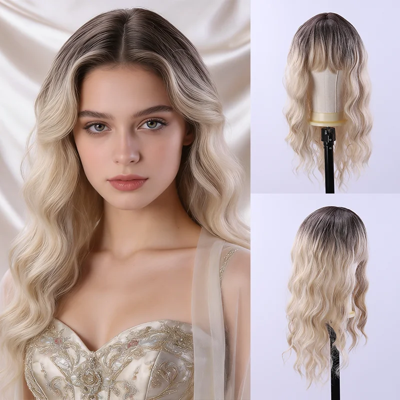 

Градиентный серый женский прямой синтетический парик с воздушной челкой, можно гладить, парик смешанного цвета, подходящий для всех женских молодежи, повседневная одежда