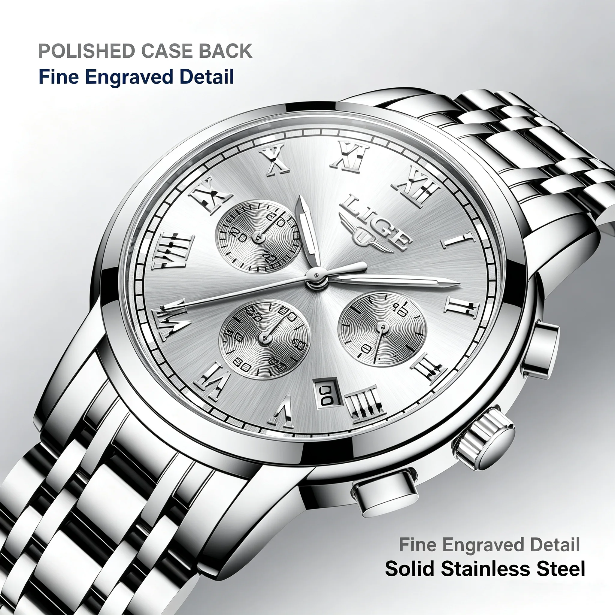 LIGE Top Luxury Brand Men's Watch Waterproof Luminous Stainless Steel Timing Code Watch Quartz Men's Watch  Reloj Hombre