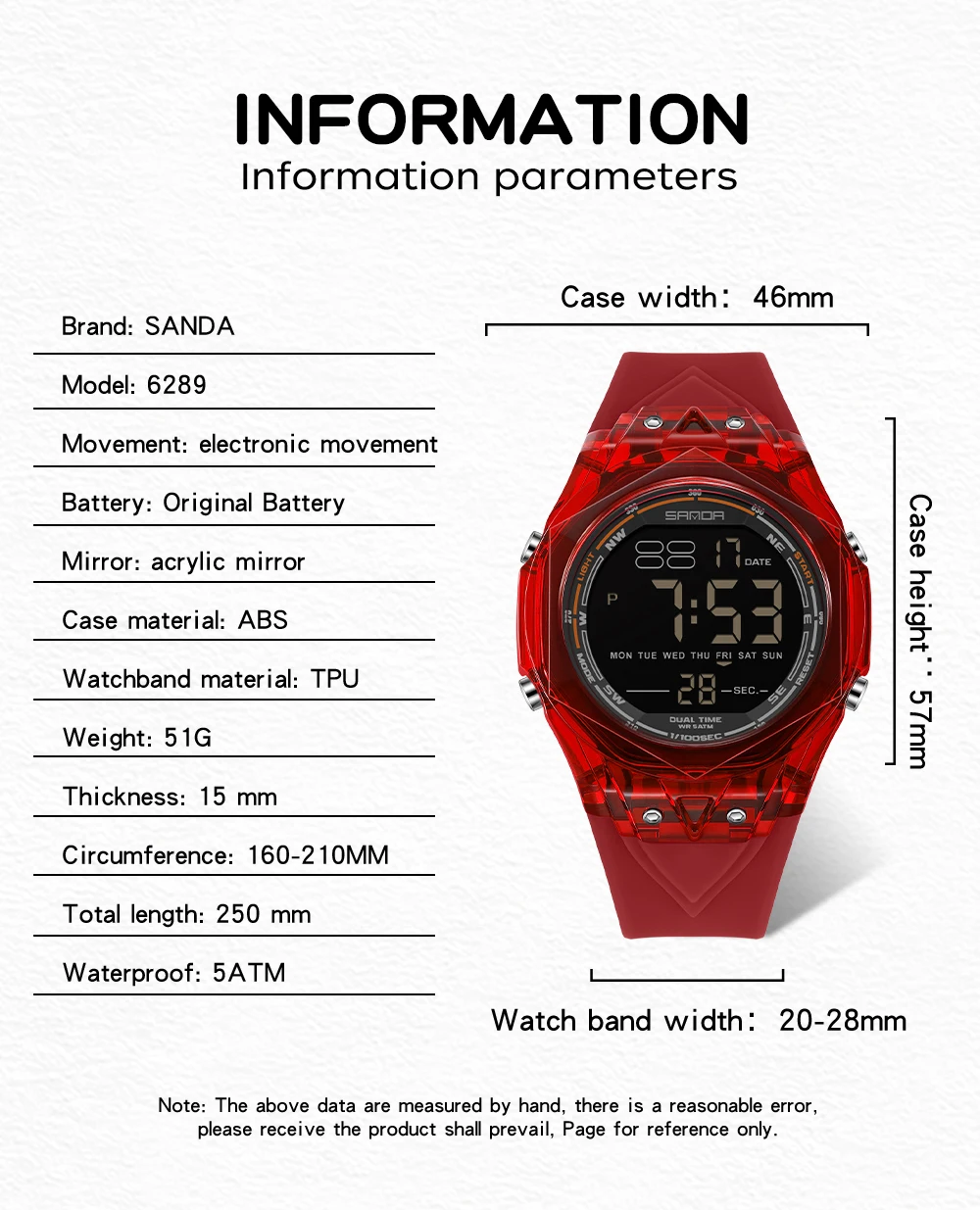 Moda SANDA última novedad 6289 pantalla electrónica para estudiantes Esfera Grande impermeable LED reloj electrónico para estudiantes despertador 2025