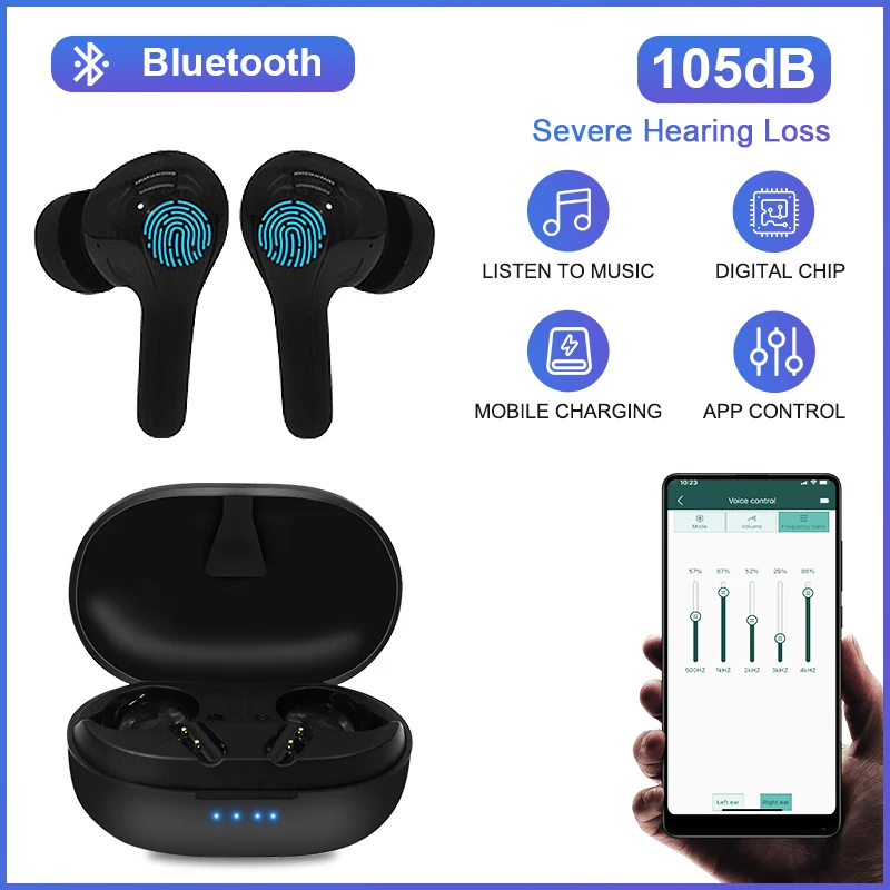 Слуховые аппараты Bluetooth, перезаряжаемый слуховой аппарат, приложение CIC, сенсорное управление, фитинг с шумоподавлением, усилитель звука для