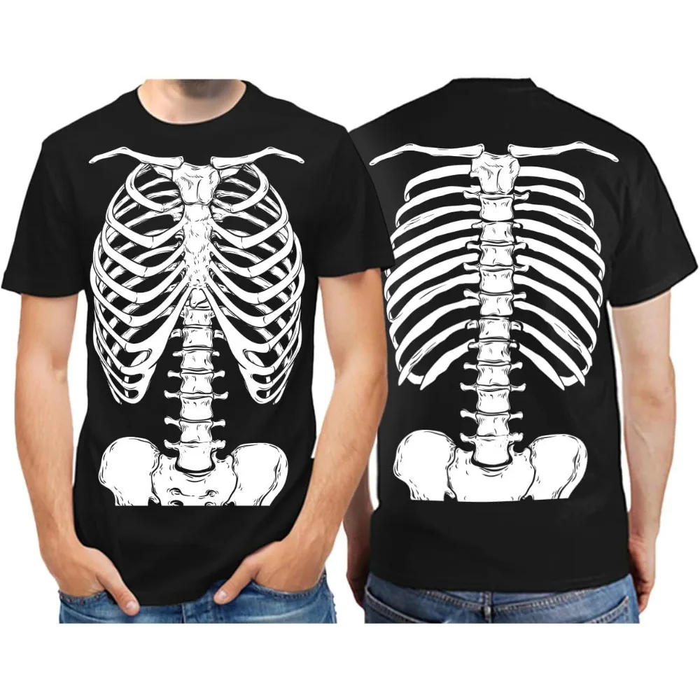 Tstars Skeleton Ribcage Shirt for Men - Xray Front and Back Halloween Outfit with Casual Funny Bones Print Tee