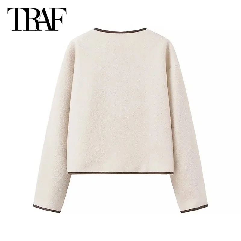 TRAF Cropped Cardigans 2024 Women's Warm Winter Short Jackets Elegant Butterfly Lace-Up Long Sleeve Coats New In Outerwears