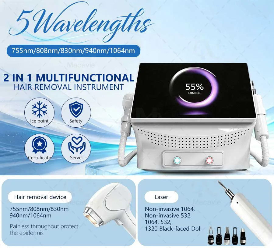 2In1 Diode Picosecond Laser Machine 755 808 830 940 1064 Freezing Point Hair Removal Tattoo Removal Beauty Equipment