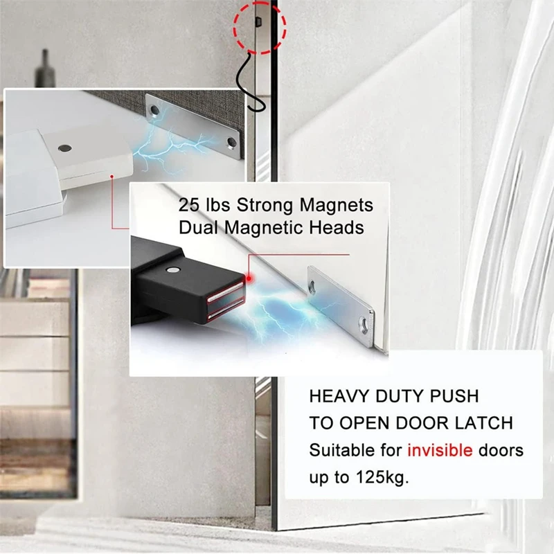 2 Pack Heavy Duty Push Latch & Lock for Hidden Door Touch Latches and Catch Magnet Push Release Drawer Pull Tip, Black-A07G