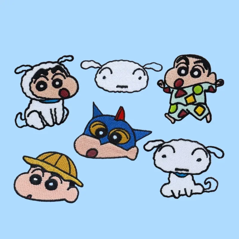 Cute Crayon Shin-chan Clothes Sticker Embroidery Cartoon Anime Sticky Sewing Self-adhesive Patch Cloth Sticker Schoolbag