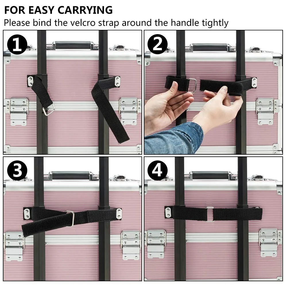 4 in 1 Rolling Makeup Train Case, Aluminum Cosmetic Organizer on Wheels, Lockable Beauty Storage with Removable Wheels (Pink) view 6