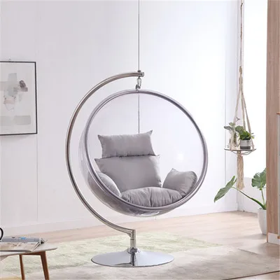 Transparent hanging chair swing floor support golden acrylic bubble chair with support living room garden