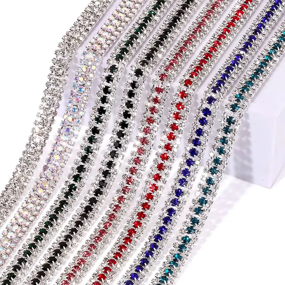 

2025 1Yard 3Rows Crystal Rhinestone Chain Glass Chain Sewing Craft DIY Handmade Wedding Dresses & Party Decorations