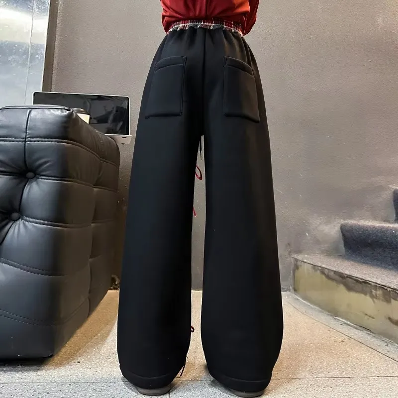 Pantalon d'hiver en velours côtelé doux pour adolescentes, pantalon de survêtement thermique, long, chaud, confortable, école, enfant, dessin animé coréen, chat, fjWarm