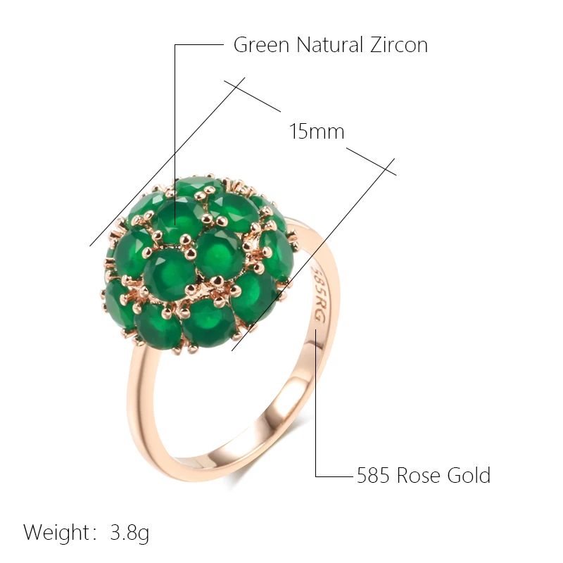 Kinel Unusual Full Sparkling Green Natural Zircon Ring for Women Luxury 585 Rose Gold Color High Quality Daily Party Jewelry