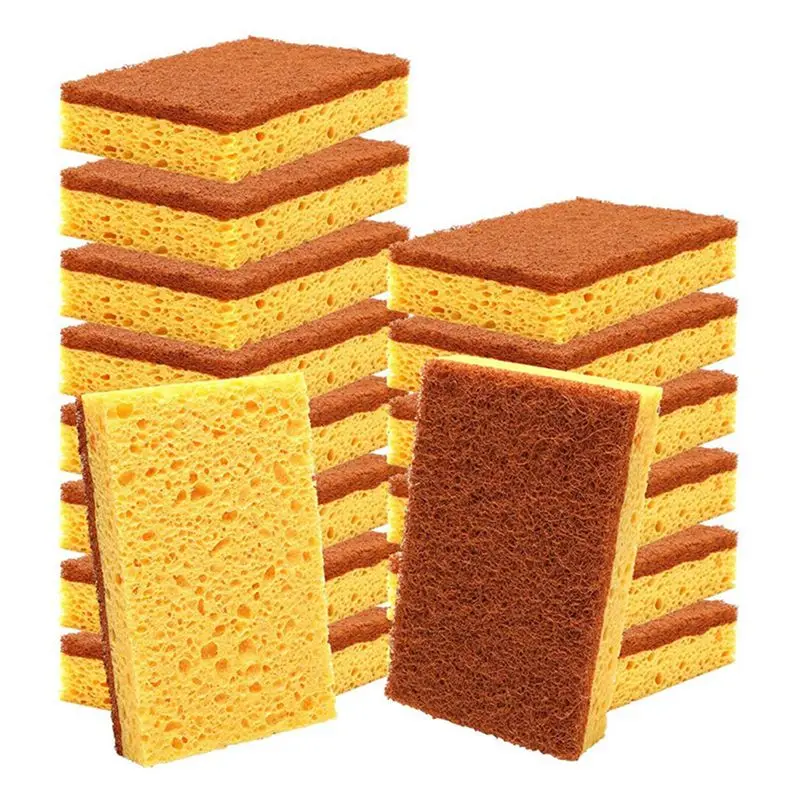 DT19-32 Pack,Biodegradable And Compostable Sponges Scouring Pad,Palm Fiber Eco-Friendly Sponge For Kitchen Dishes Cleaning