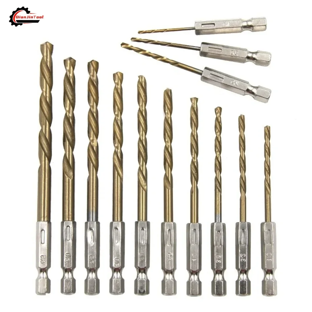 

13Pcs Titanium Plated Twist Drill 1.5-6.5mm Hexagonal Handle Electric Drill Driver Drilling Air Screwdriver Tool Accessories Set