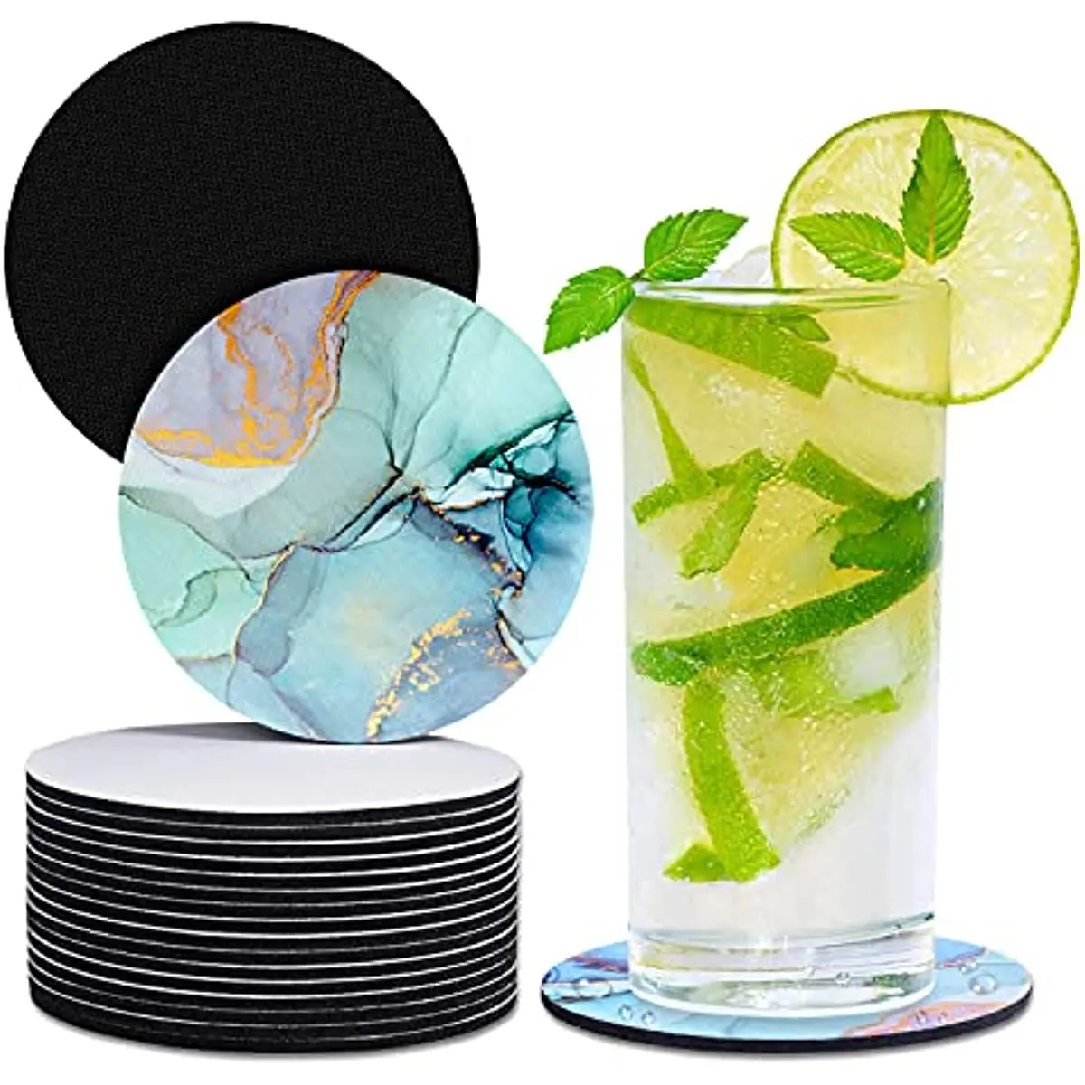 20PCS Sublimation Blank Cup Coasters, White Round Rubber Cup Mat Pad for DIY Crafts Sublimation Heat Transfer Press Printing