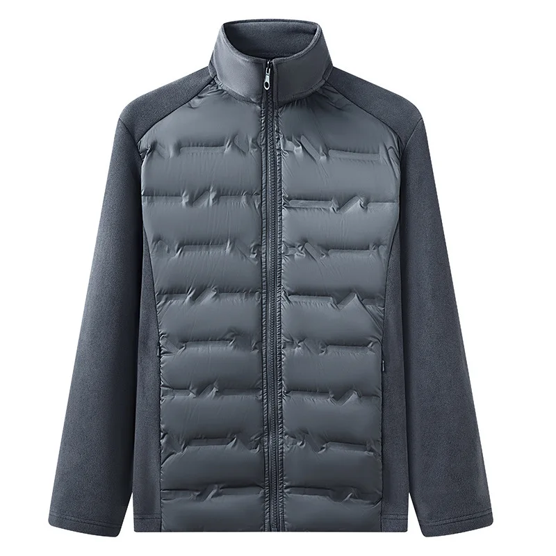 KIDWHXR Men Down Coat Winter Fashion Patchwork Long Sleeve Zipper Man Outerwear Outdoor Casual Lightweight Male Warm Jacket