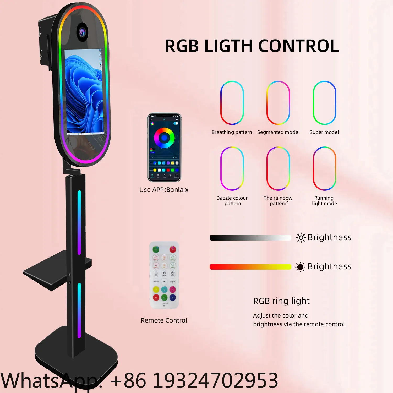 15.6 Inch LCD Touch Screen Oval Mirror Photo Booth Machine Portable Selfie Magic Mirror Photobooth for Party Events