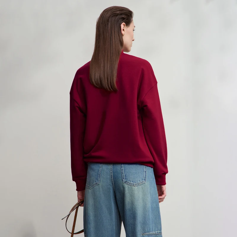 AMII بلوزات امرأة 2025 الخريف جديد الحد الأدنى الياقة المدورة المرأة فضفاضة محبوك عيد الميلاد القطن الإناث البلوز 12544006