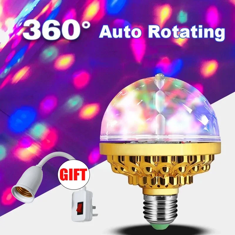 KTV Stage Colorful Rotating Light E27 Crystal Light Bulb with Sockets Disco Magic Ball Light Bulb for Home Room Dance Party