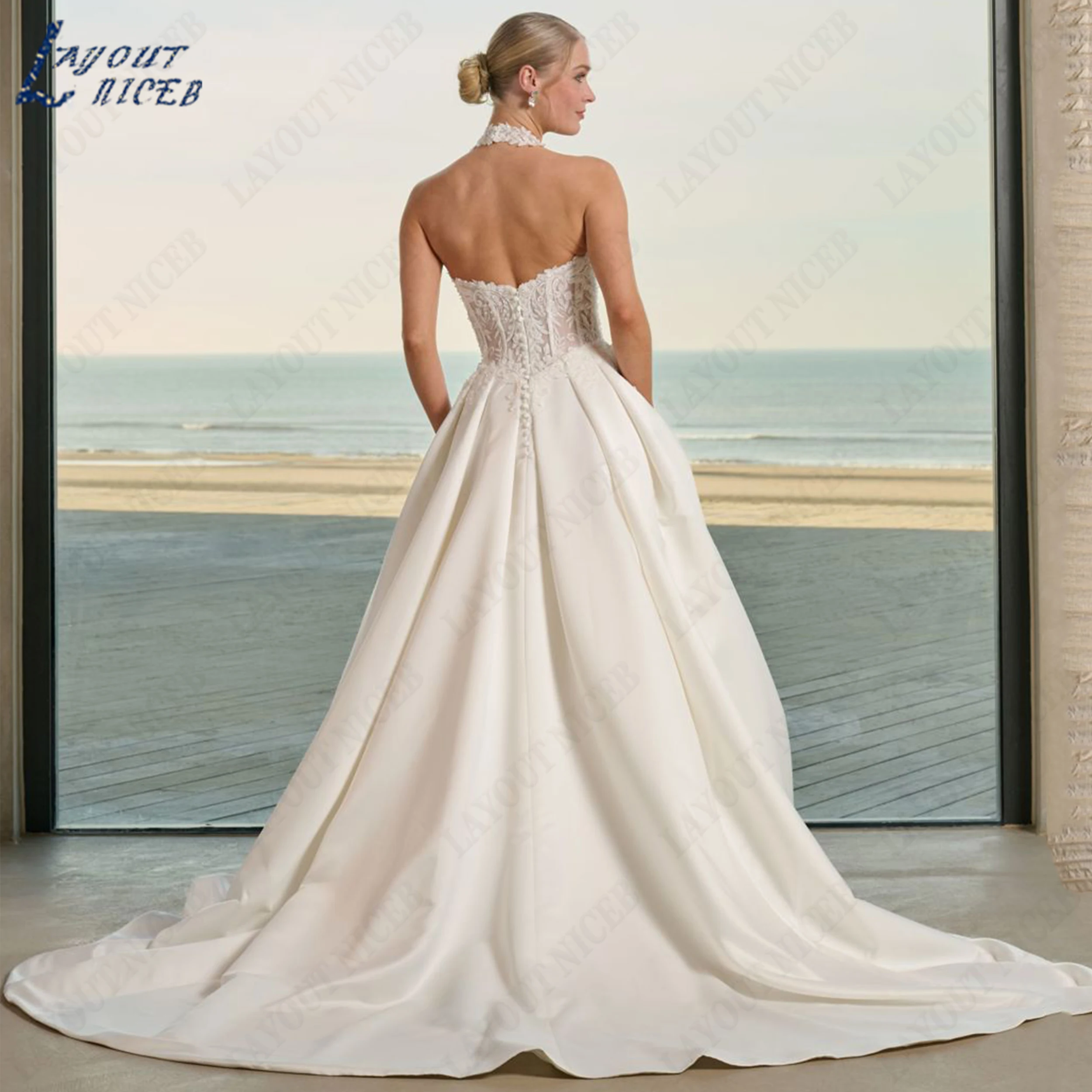 LAYOUT NICEB Strapless Beaded Wedding Dress Plus Size Satin Bridal Gowns Illusion Applique Bride Dresses Customized