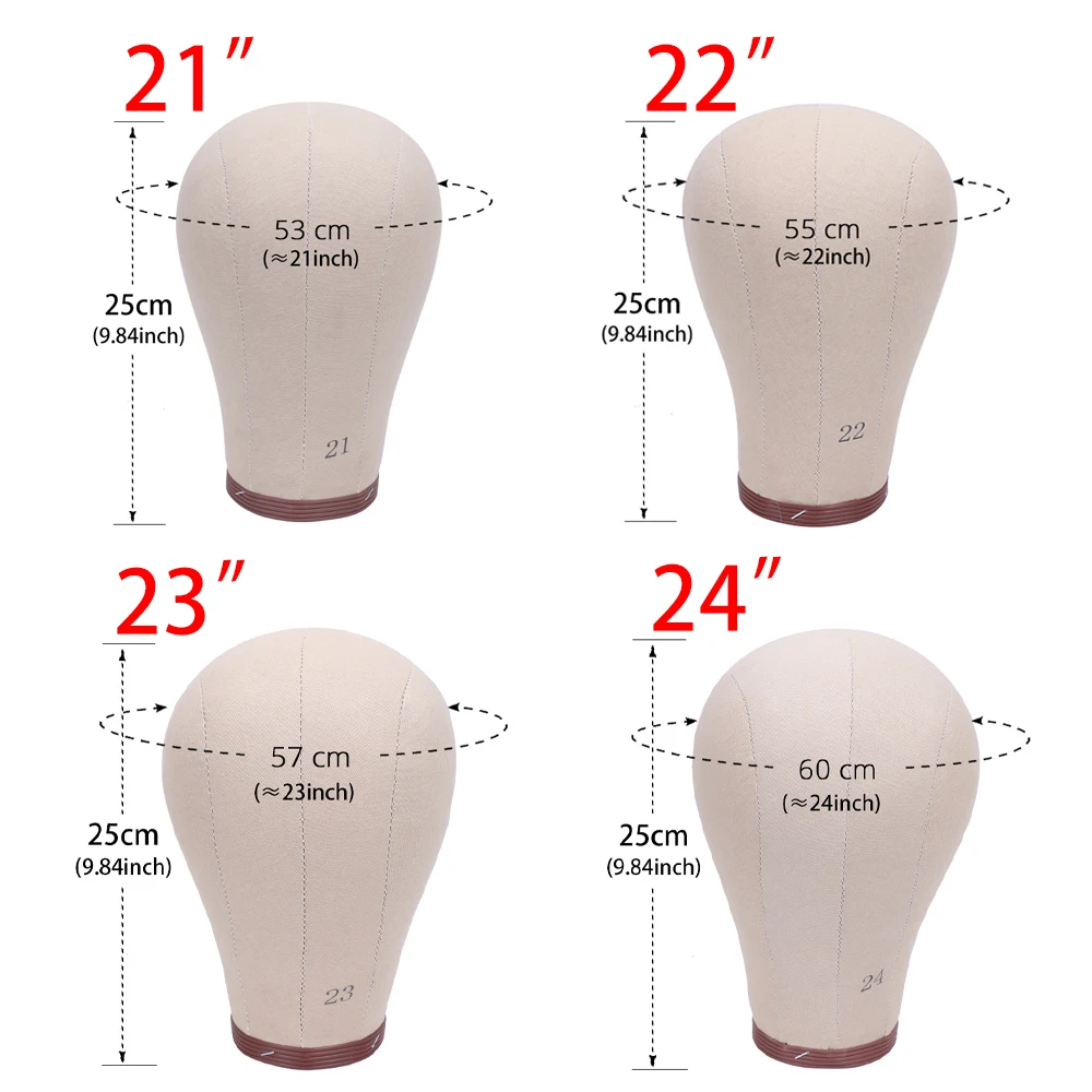 Nunify 21 "-24" Testa di blocco di tela di sughero Testa di manichino Parrucca Display Styling Testa e fili E aghi e cuffia per parrucca a cupola in rete e fascia per parrucca
