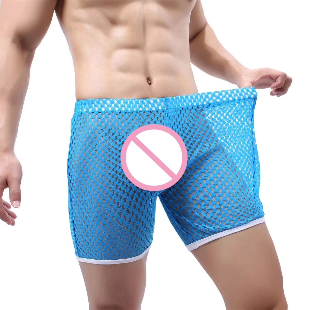 

Men's Loose Comfortable Sleep Bottoms Mesh Fishnet Breathable Sexy Underwear Transparent Underpants Shorts Bulge Pouch Boxers