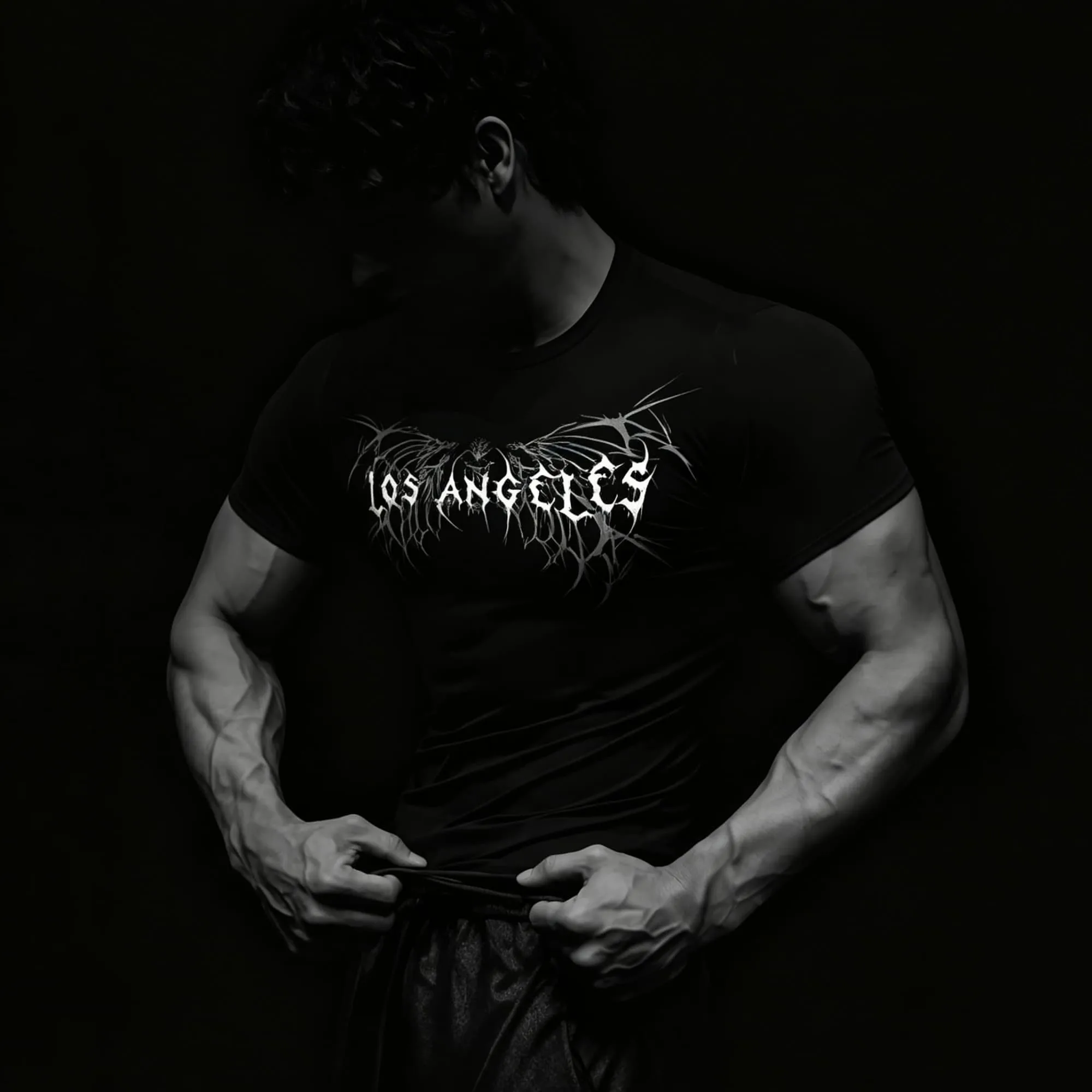 2026 New Men Slim Fitted Metal Music Style T‑Shirt Gothic Thorn Art Font Front And Back Graphic Print Short Sleeve Tops Breathab