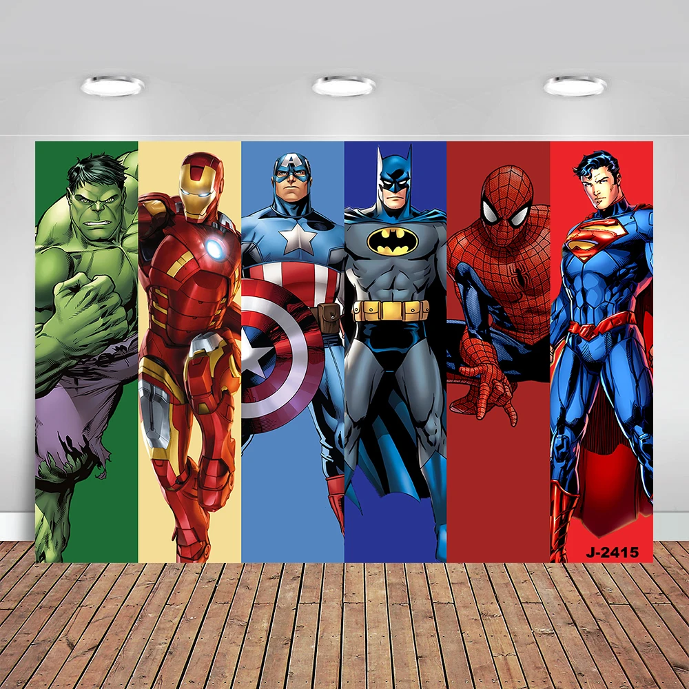 Cartoon Superhero Theme Photography Backdrop Happy Birthday Party Banner Photo Background Decoration Studio Booth Props