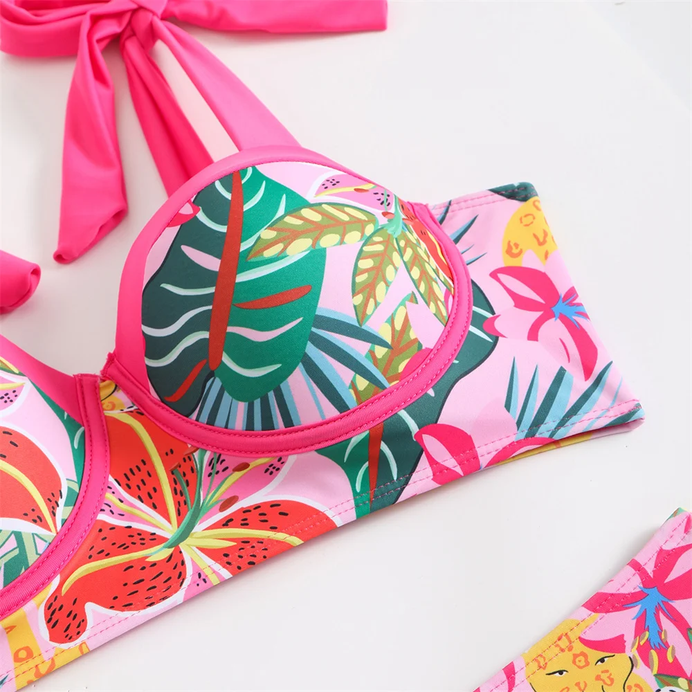 Hohe Taille Bandage Bikini Kawaii Print Badeanzug Cover Ups Koreanische Bademode Frauen Urlaub Outfits Tankini Beachwear-badeanzug