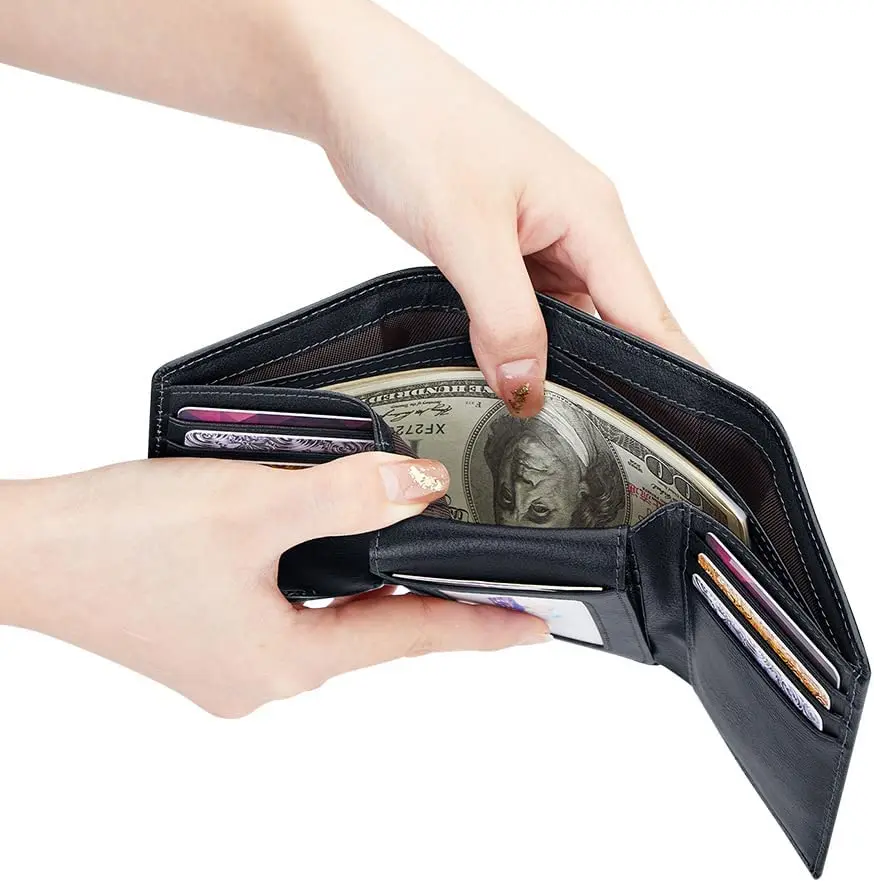 VANNANBA Mens Genuine Leather RFID Trifold Wallet With ID Window Credit Card Pockets (brown)