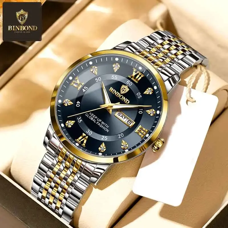 

BINBOND Luxury Business Men Wristwatch Waterproof Luminous Date Military Male Watch Stainless Steel Fashion Men's Quartz Watches