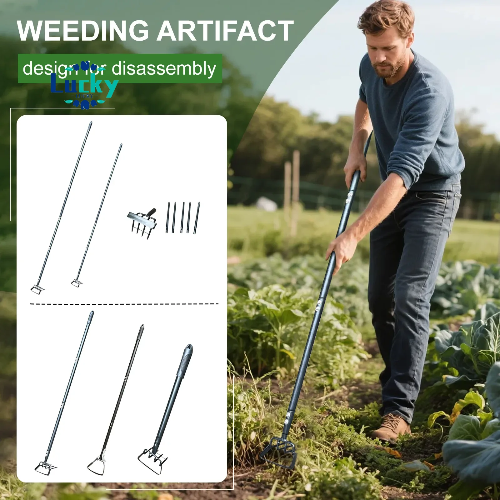 

Garden Hoe Tools Heavy Duty 2-in-1 Hoe With Cultivator For Weeding, , Push-Pull Hoe With Scraping Rake For Loosening