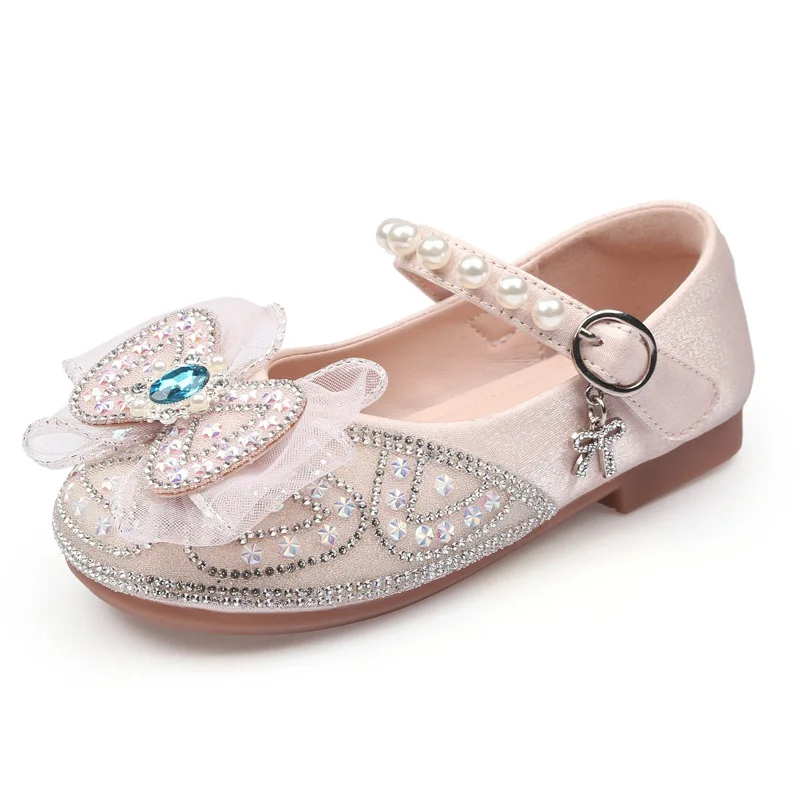 

Girls' Flat Shoes Luxury Rhinestone Children's Leather Shoes Fashion Sweet Bowtie Kids Causal Princess Ballet Shoes Versatile