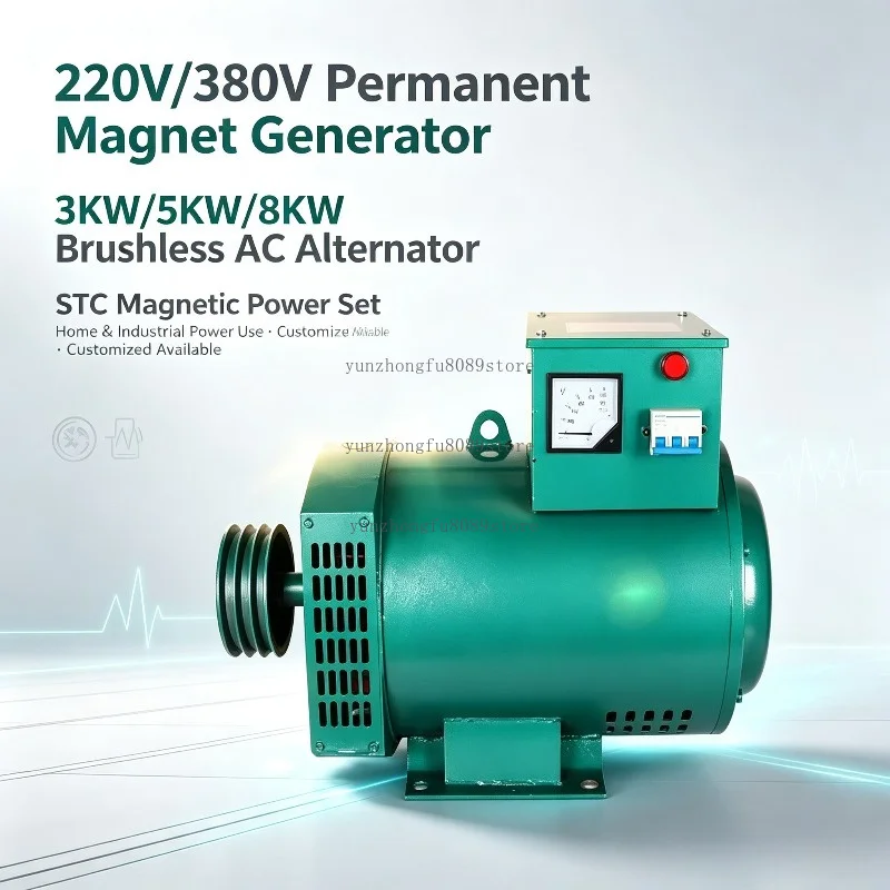 220V/380V Permanent Magnet Generator, 3KW/5KW/8KW Brushless AC Alternator, STC Magnetic Power Set for Home & Industrial Use