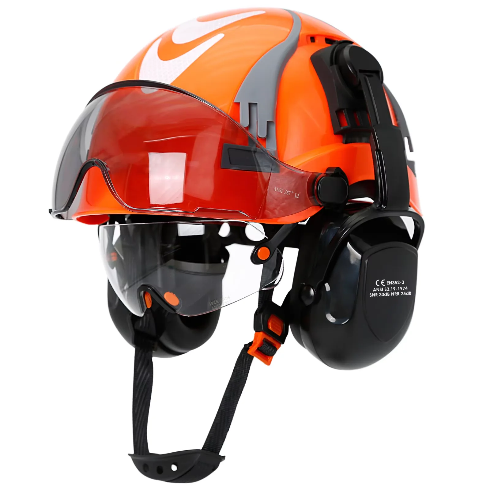Industrial Safety Helmet With Double Goggles Earmuffs Reflective Stickers Construction Hard Hat Work Head Protection
