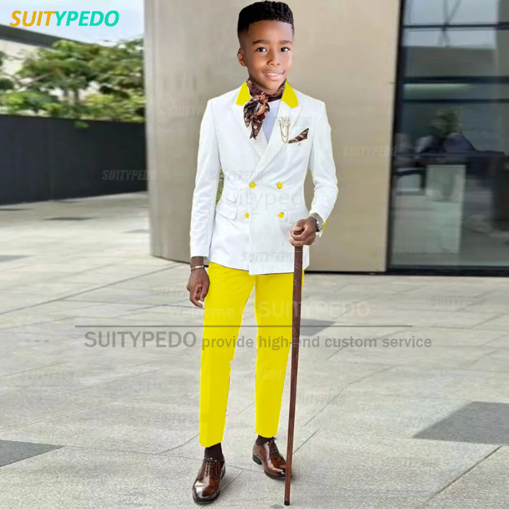 Fashion Boy Suit Set Birthday Party Slim Fit Outfits Children Graduation Ceremony Tailor-made Double Breasted Blazer Pants 2 Pcs