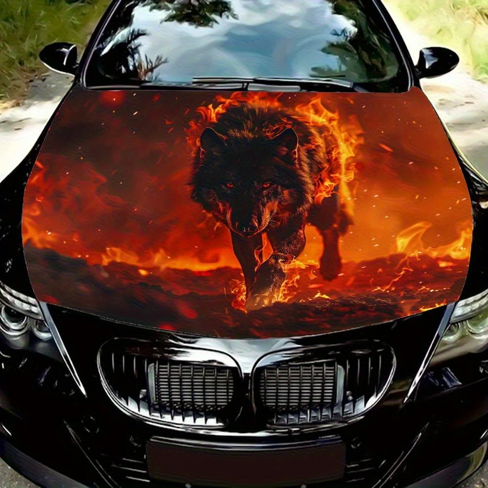 

Wolf Running In Fire Car Hood Wrap - PVC Decal Sticker For Trucks, Bonnets & Cars, Universal Fit, Stylish Graphic Design, Vehicl