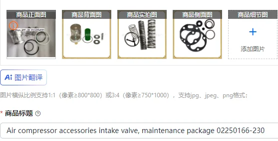 Air compressor accessories intake valve, maintenance package 02250166-230