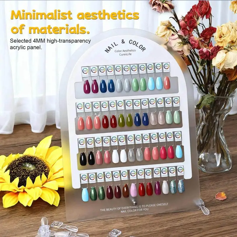 Placa de cor de unha acrílica premium, ímã de pontas de unhas, placa de exibição, cartão de cor de comparação com adesivos de número para salão de beleza