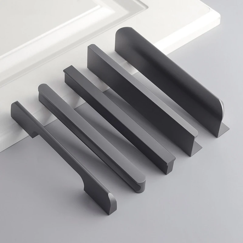Modern Gunmetal Grey Cabinet Handles Luxury Kitchen Cupboard Pulls Anthracite Dresser Knobs Furniture Hardware 96/128/192mm