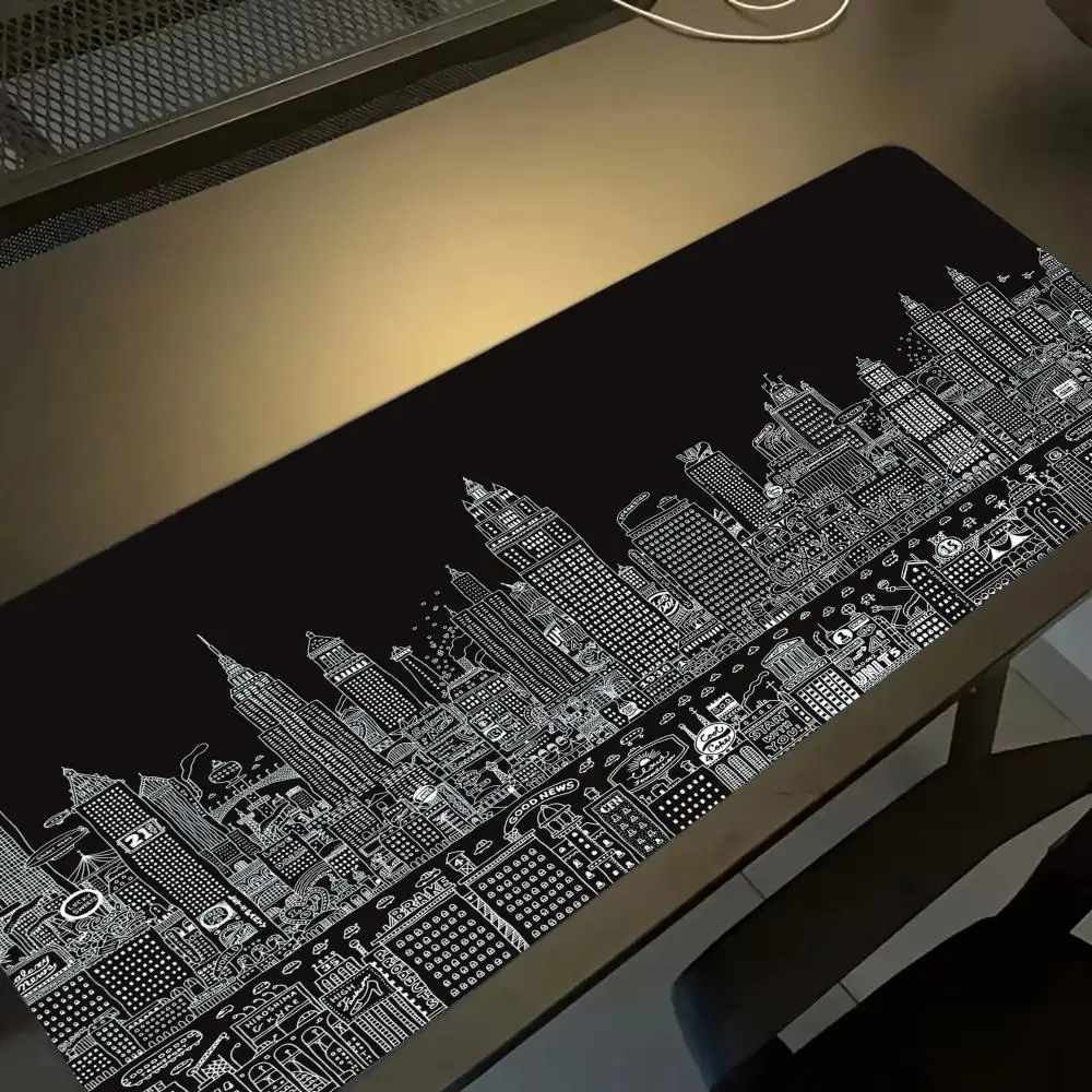City illustration collage Formula Extra Big Mouse Pad Rubber Base Desk Pad Locking Edge Laptop Mouse Mat for Gamer Home Office