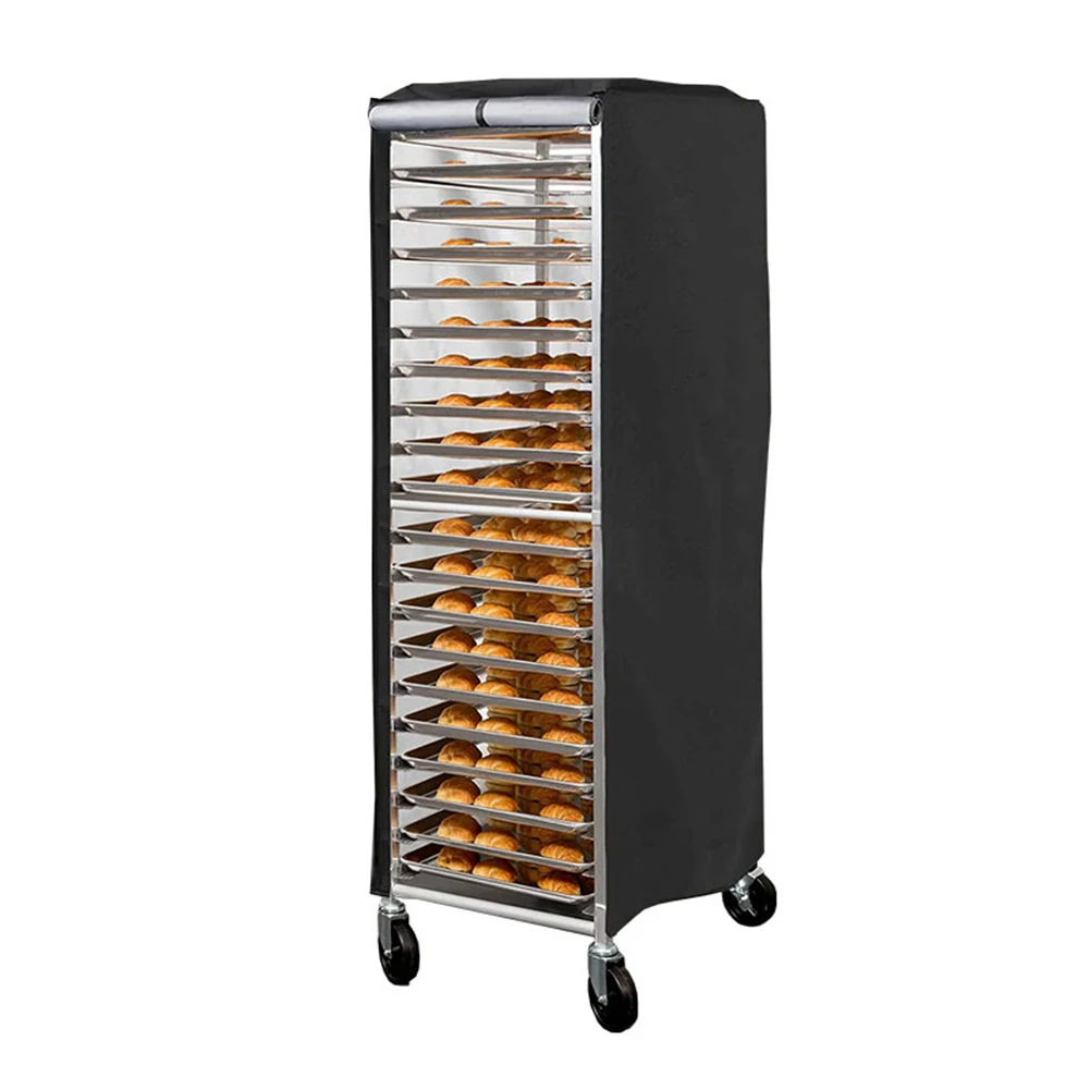 420D coated bread rack dust cover with ventilation window zipper seal for moisture protection in bakery environments