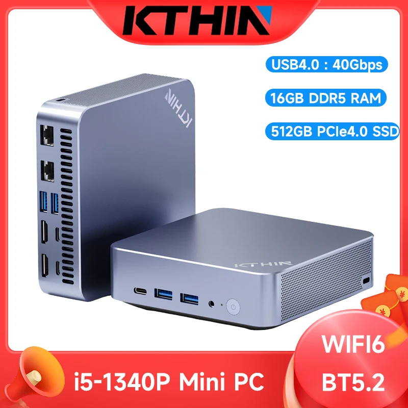 

Мини-ПК KTHIN MID3 i5 1340P с Wi-Fi 6, Bluetooth 5.2, DDR5, 16 ГБ ОЗУ, 512 ГБ ПЗУ, 2.5G LAN, USB4.0, мини-компьютер для настольного использования