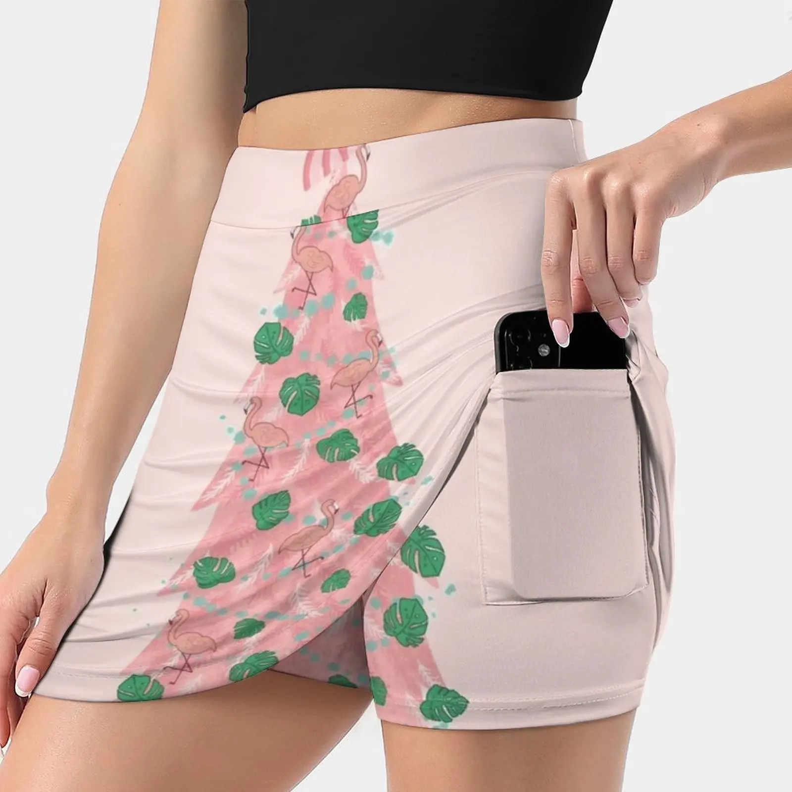 

Flamingo Christmas Tree Women's skirt Mini Skirts A Line Skirt With Hide Pocket Flamingo Christmas Tree Flamingo Christmas