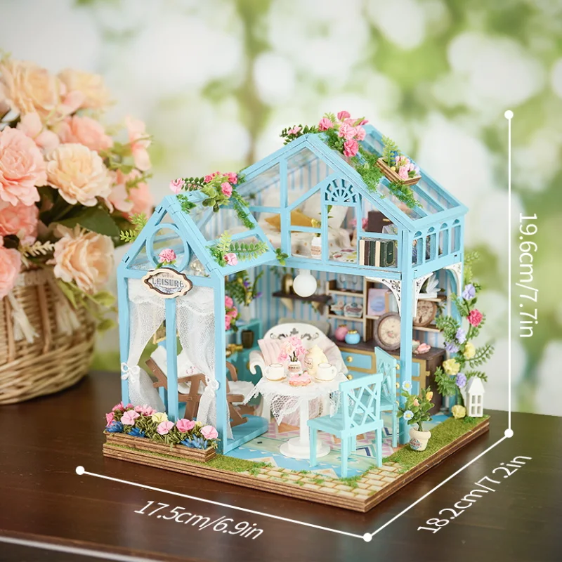 Kit di costruzione in miniatura in legno fai-da-te Case delle bambole del cottage del giardino dei fiori con mobili Case delle bambole Casa per i regali di compleanno degli amici
