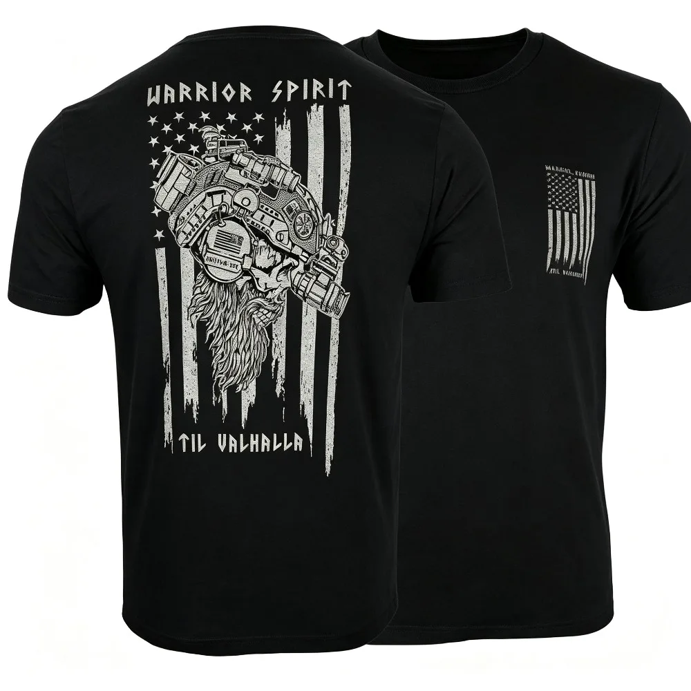 2026 NewMen's Round Neck Short Sleeve Warrior Skull Tactical Graphic Tee, Military Inspired Casual Daily Street T-shirt