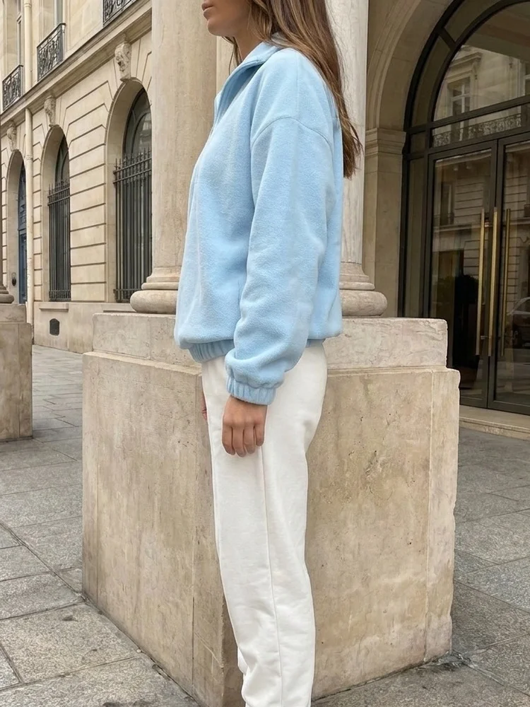 Tossy Fleece Half Zip Sweatshirt Long Sleeve Mock Neck Drop Shoulder Ribbed Cuff Ribbed Hem Oversized Daily Street Sweatshirt