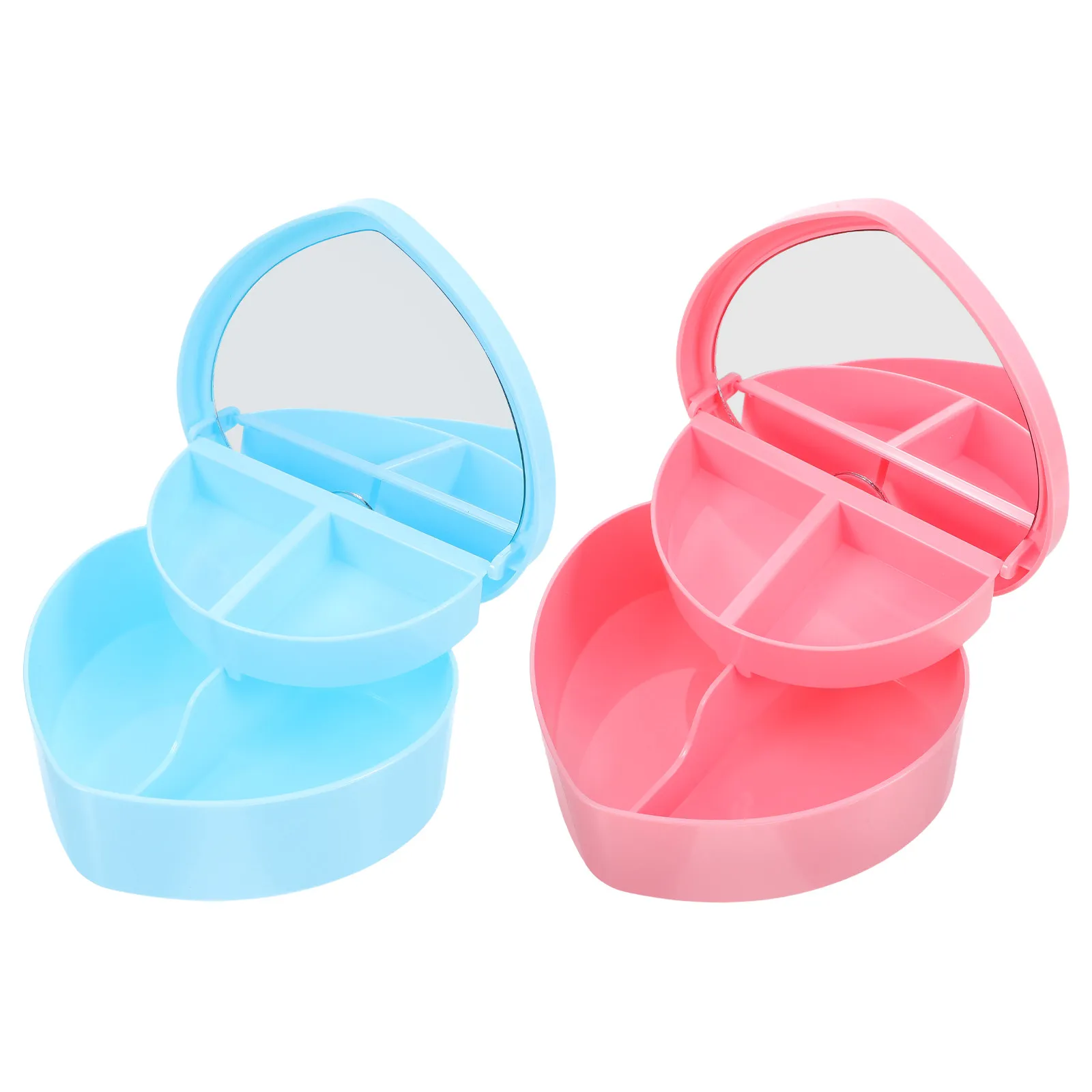 

2Pcs Heart Shape Jewelry Box with Mirror Double Layer Portable Lightweight Plastic Storage Case for Teens Travel Jewelry